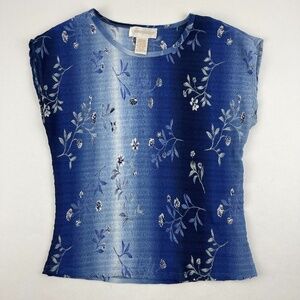 Christie & Jill Blouse Womens Medium Blue Floral Striped Sleeveless